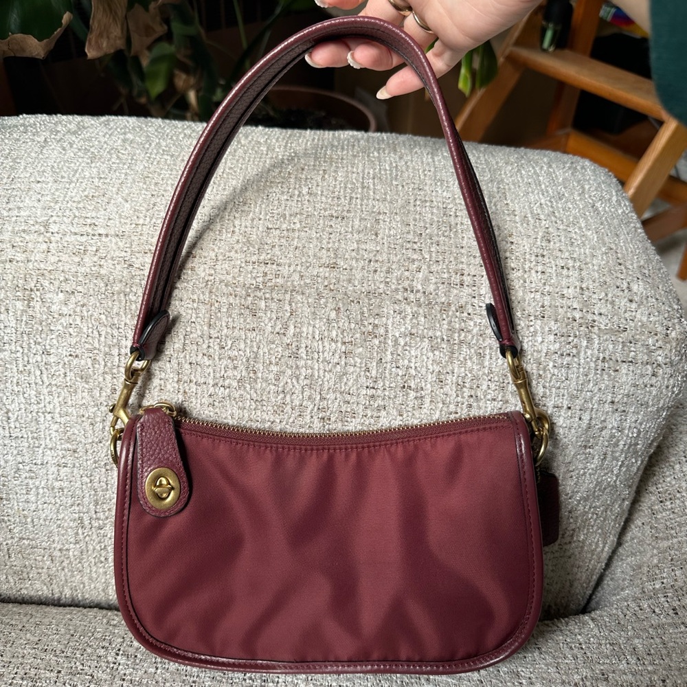 Coach Burgundy Shoulder Bag with Gold Hardware